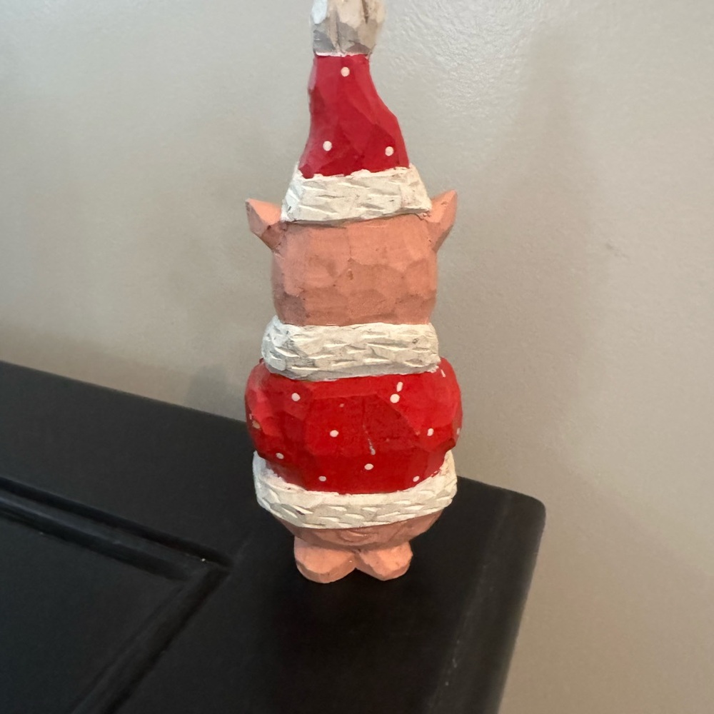 Vintage Primitive Wood Carved Look Santa Pig Figurine 6 1/2" - Picture 2 of 8